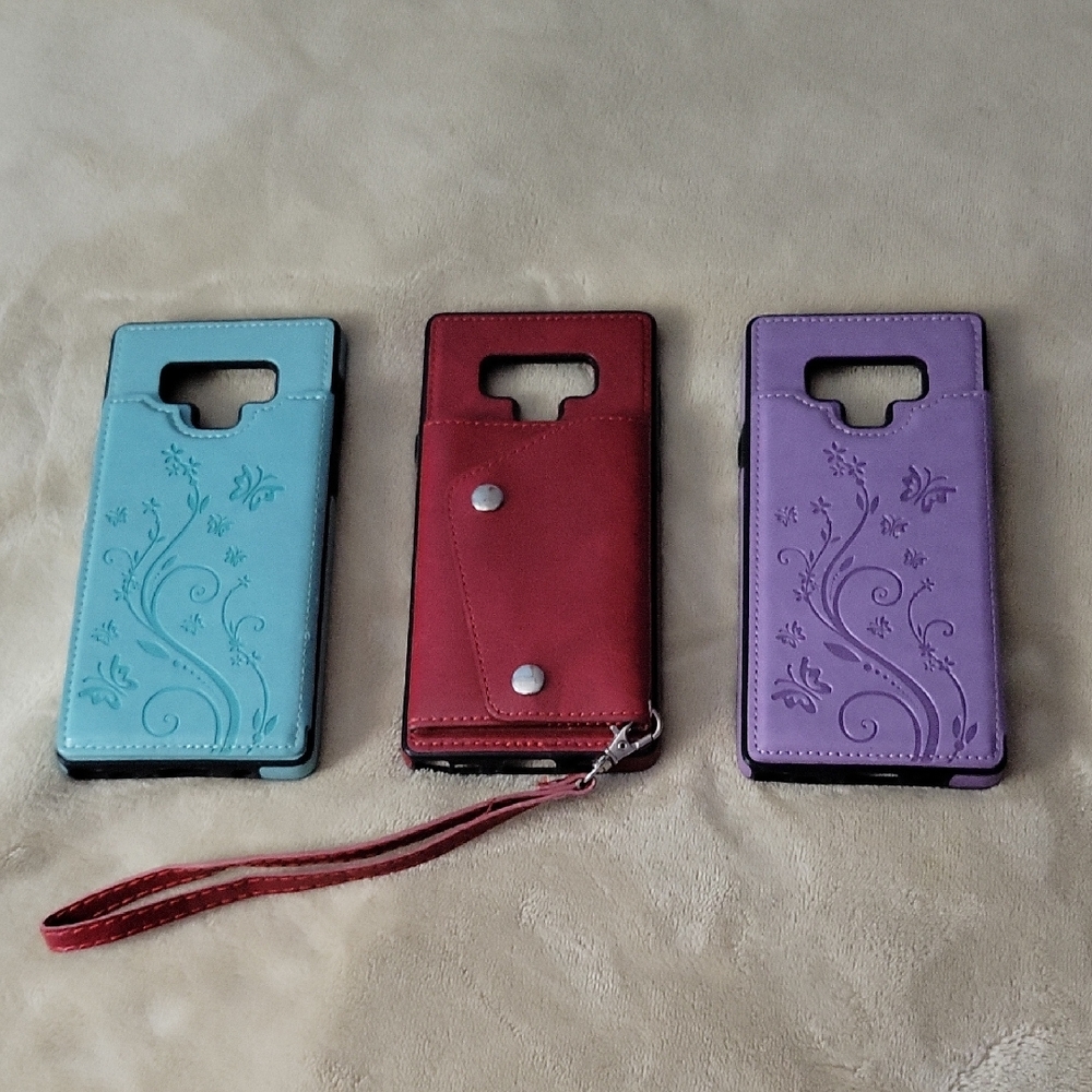 Set of 3 Faux Leather Wallet Phone Cases Compatible with Samsung Galaxy Note 9